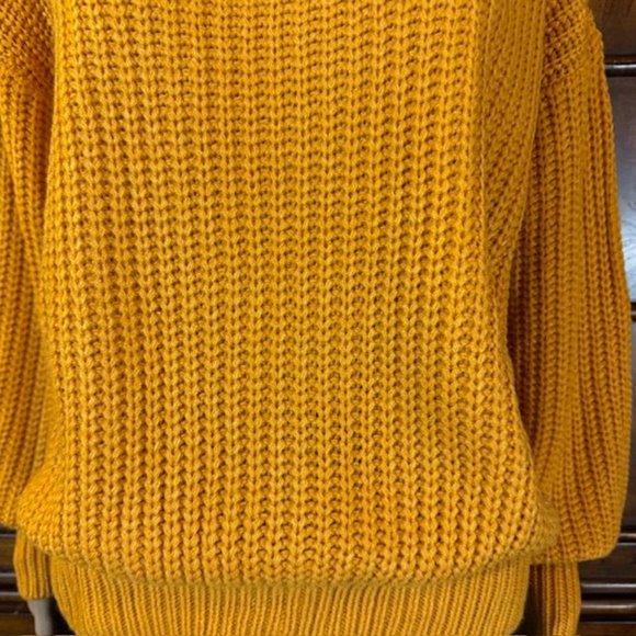 NWOT Sun Yellow Shaker Knit Vneck Balloon Sleeve Sweater - Picture 14 of 15